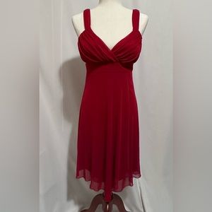 EN FOCUS STUDIO Red A-Line Sheer Overlay Dress.